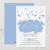 Het is een Baby shower van een jongen Blue Hearts Kaart (Voorkant / Achterkant)