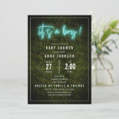 Het is een Baby shower van een jongen Blue Neon Bo Kaart (Staand voorkant)
