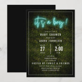 Het is een Baby shower van een jongen Blue Neon Bo Kaart (Voorkant / Achterkant)