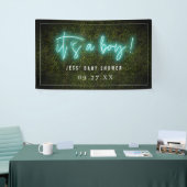 Het is een Baby shower van een jongen Blue Neon Bo Spandoek (Beurs)