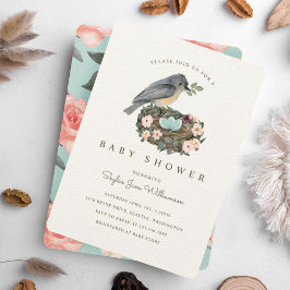 Het is een Baby shower van een jongen Floral Bird. Kaart
