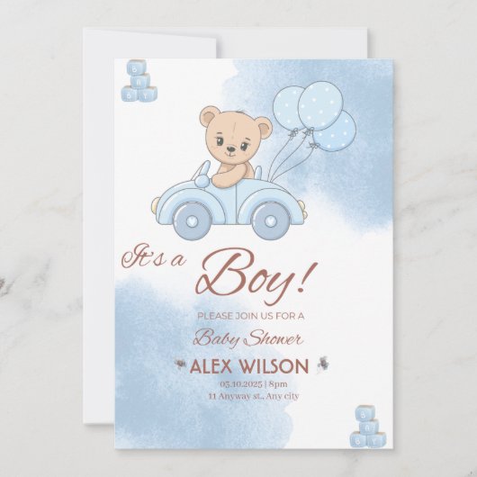 Het is een baby shower van een jongen kaart (Voorkant)