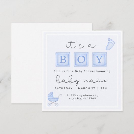 Het is een Baby shower van een jongen. Kaart (Voorkant / Achterkant)