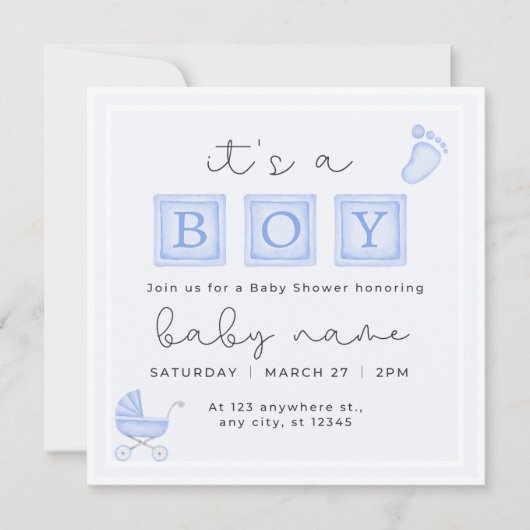 Het is een Baby shower van een jongen. Kaart (Voorkant)