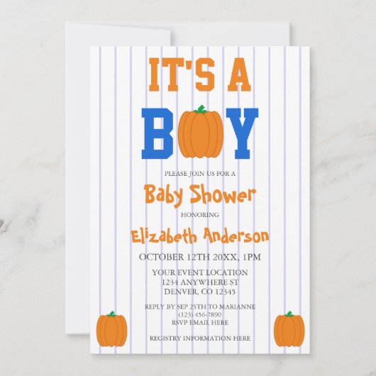 Het is een Baby shower van een jongen pompoen Kaart (Voorkant)