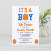 Het is een Baby shower van een jongen pompoen Kaart (Staand voorkant)