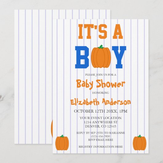 Het is een Baby shower van een jongen pompoen Kaart (Voorkant / Achterkant)