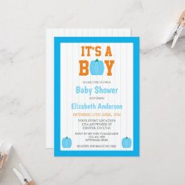 Het is een Baby shower van een jongen pompoen Kaart