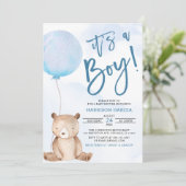 Het is een Baby shower van een Jongen Teddy Bear B Kaart (Staand voorkant)