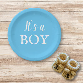 Het is een Baby shower van een jongen Typografie B Papieren Bordje
