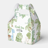 Het is een Baby shower van een jongensdinosaurus Bedankdoosjes (Achterkant)