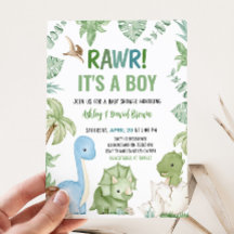 Het is een Baby shower van een jongensdinosaurus