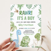 Het is een Baby shower van een jongensdinosaurus Kaart