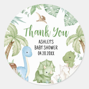 Het is een Baby shower van een jongensdinosaurus Ronde Sticker