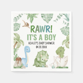Het is een Baby shower van een jongensdinosaurus Servet