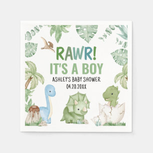 Het is een Baby shower van een jongensdinosaurus Servet