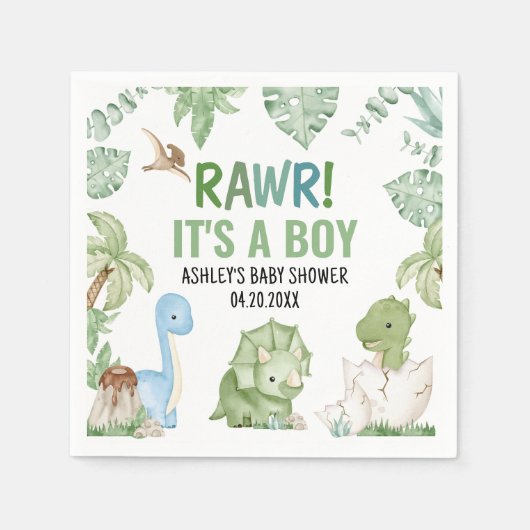 Het is een Baby shower van een jongensdinosaurus Servet (Voorkant)