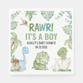 Het is een Baby shower van een jongensdinosaurus Servet