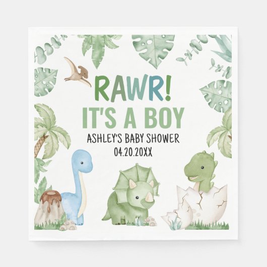 Het is een Baby shower van een jongensdinosaurus Servet (Voorkant)