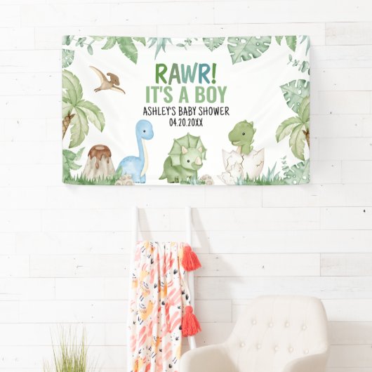 Het is een Baby shower van een jongensdinosaurus Spandoek (Insitu)