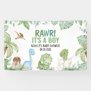 Het is een Baby shower van een jongensdinosaurus Spandoek