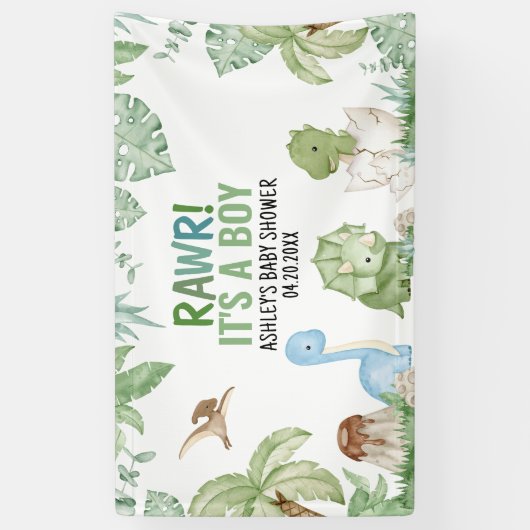 Het is een Baby shower van een jongensdinosaurus Spandoek (Verticaal)