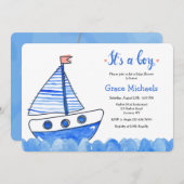 Het is een Baby shower van een jongenszeilboot Kaart (Voorkant / Achterkant)