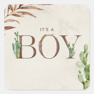 Het is een Baby shower van een leerlinge cactus. Vierkante Sticker