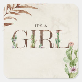 Het is een Baby shower van een meisje Cactus Leder Vierkante Sticker
