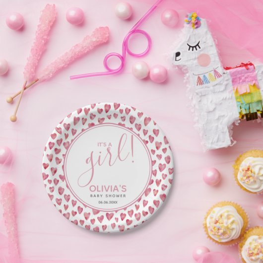 Het is een Baby shower van een meisje-liefdeshart Papieren Bordje (Feest)