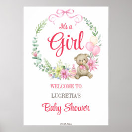 Het is een baby shower van een meisje met bloemetj poster