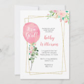 Het is een baby shower van een meisje met Roze Bal Kaart (Voorkant)