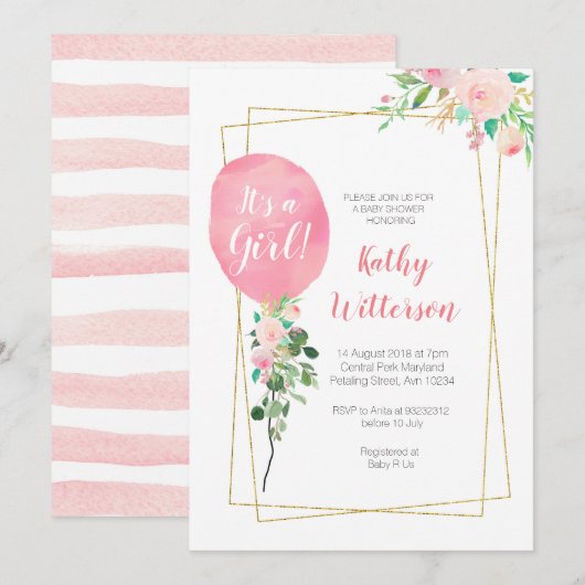 Het is een baby shower van een meisje met Roze Bal Kaart (Voorkant / Achterkant)