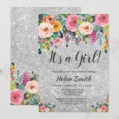 Het is een Baby shower van een meisje met zilveren Kaart (Voorkant / Achterkant)