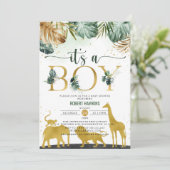 Het is een Baby shower van een Oerwoud Gold Safari Kaart (Staand voorkant)