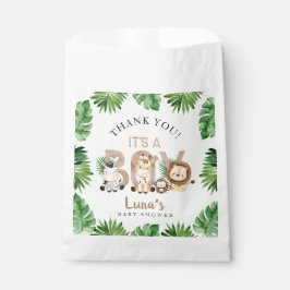 Het is een Baby shower van het Oerwoud-thema van e Bedankzakje