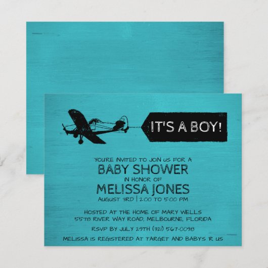 Het is een Baby shower van het vliegveld van een j Kaart (Voorkant / Achterkant)