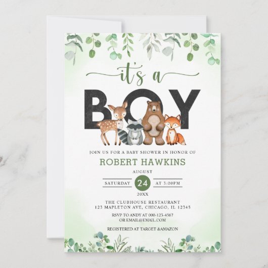 Het is een baby shower van padvinders uit het bos. kaart (Voorkant)