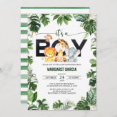 Het is een Baby shower van Safari-Oerwouden. Kaart (Voorkant / Achterkant)