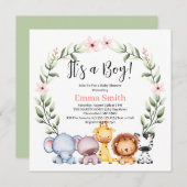 Het is een Baby shower van Safari-Oerwouden. Kaart (Voorkant / Achterkant)