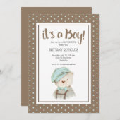 Het is een Baby shower van Tan Polka Dot Teddy Bea Kaart (Voorkant / Achterkant)