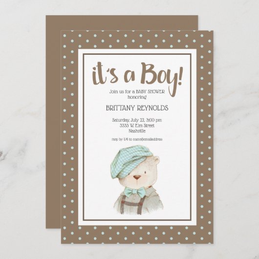 Het is een Baby shower van Tan Polka Dot Teddy Bea Kaart (Voorkant / Achterkant)