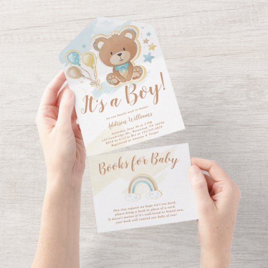 Het is een Baby shower van Teddy Bear. All In One Uitnodiging (Afscheurbaar)