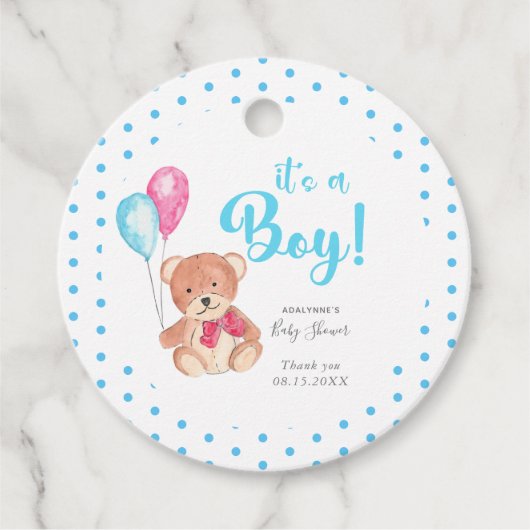 Het is een Baby shower van Teddy Bear Cute Blue st Bedankjes Labels (Voorkant)