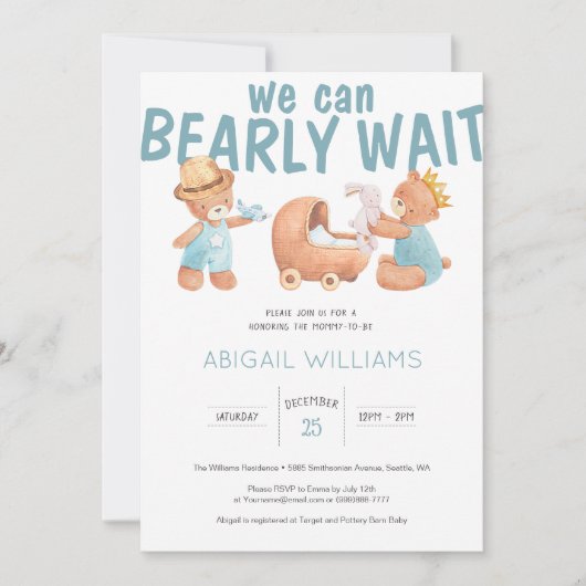 Het is een Baby shower van Teddy Bear. Kaart (Voorkant)