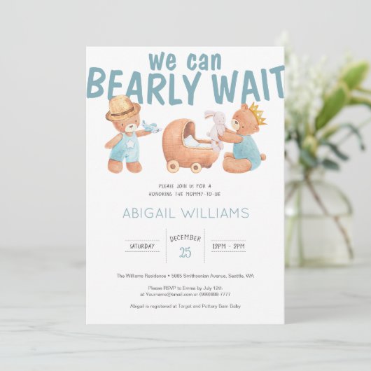 Het is een Baby shower van Teddy Bear. Kaart (Staand voorkant)