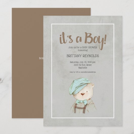 Het is een  Baby shower van Teddy Bear. Kaart (Voorkant / Achterkant)