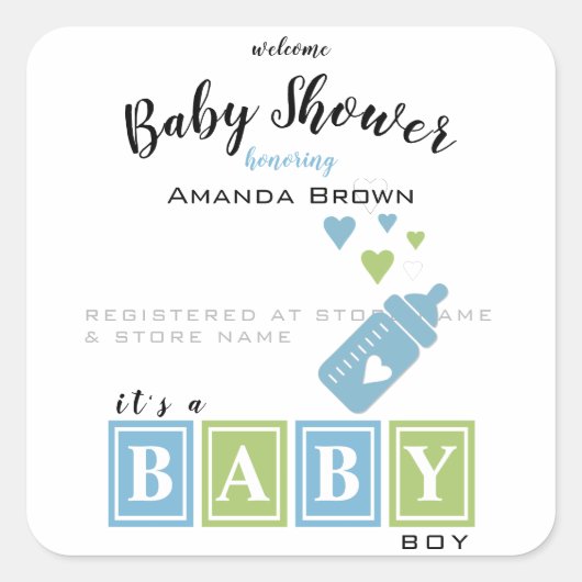 Het is een Baby shower. Vierkante Sticker (Voorkant)