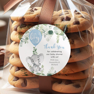 Het is een baby shower voor boyolifantenballongroe ronde sticker