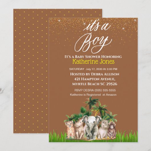 Het is een Baby shower voor jonge Safari-dieren Kaart (Voorkant / Achterkant)